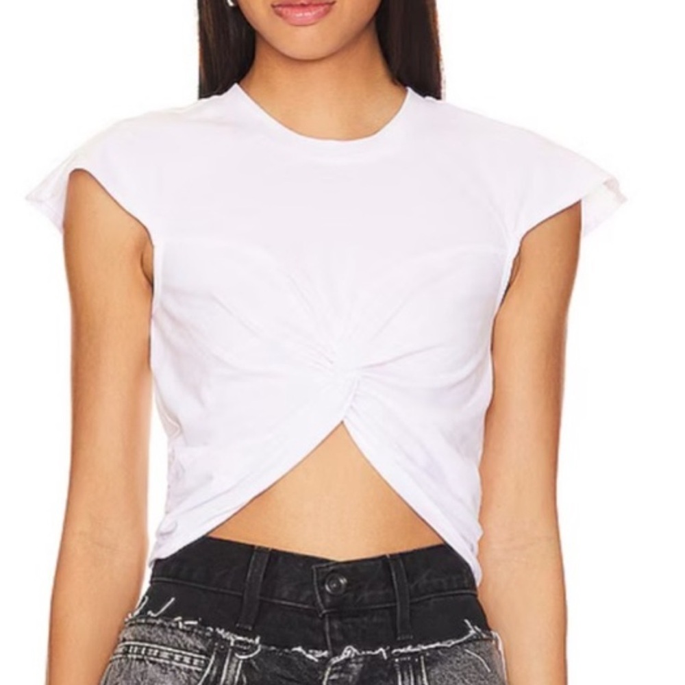 Steve Madden White Twist Front Short Sleeve Top